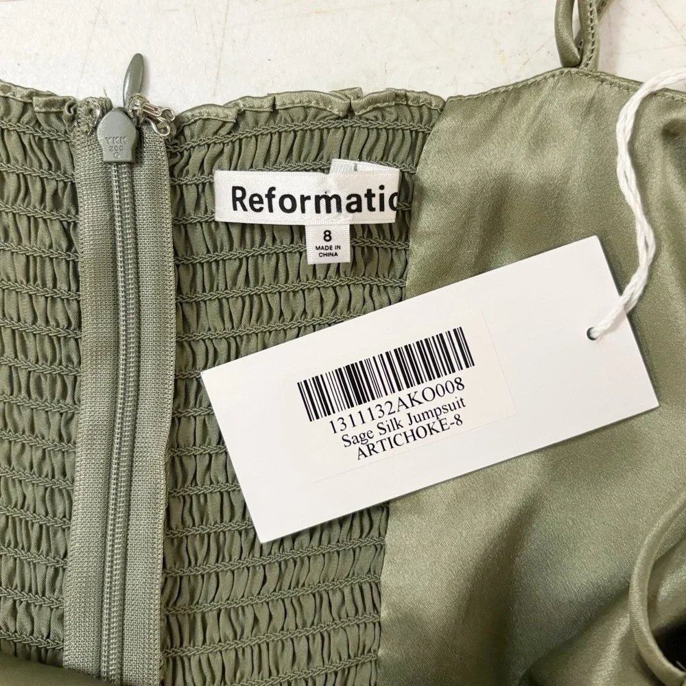 NWT Reformation Sage Silk‎ Jumpsuit in Artichoke - Picture 11 of 12